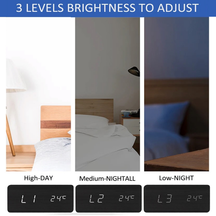 10w qi wireless charging wood texture alarm clock 3 brightness levels