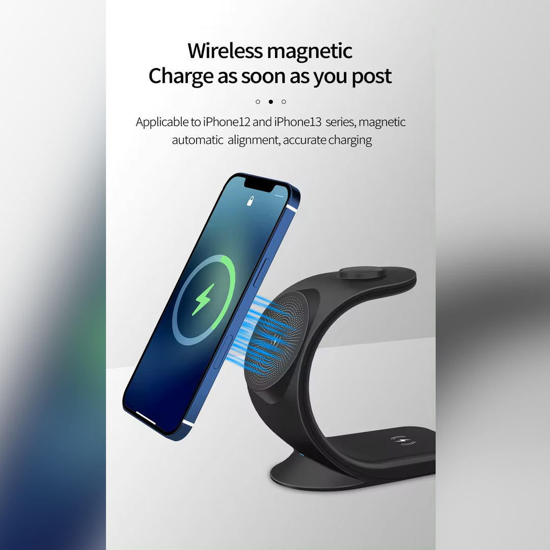 15w 3 in 1 curved magnetic wireless charging stand for iphone and accessories charge on post