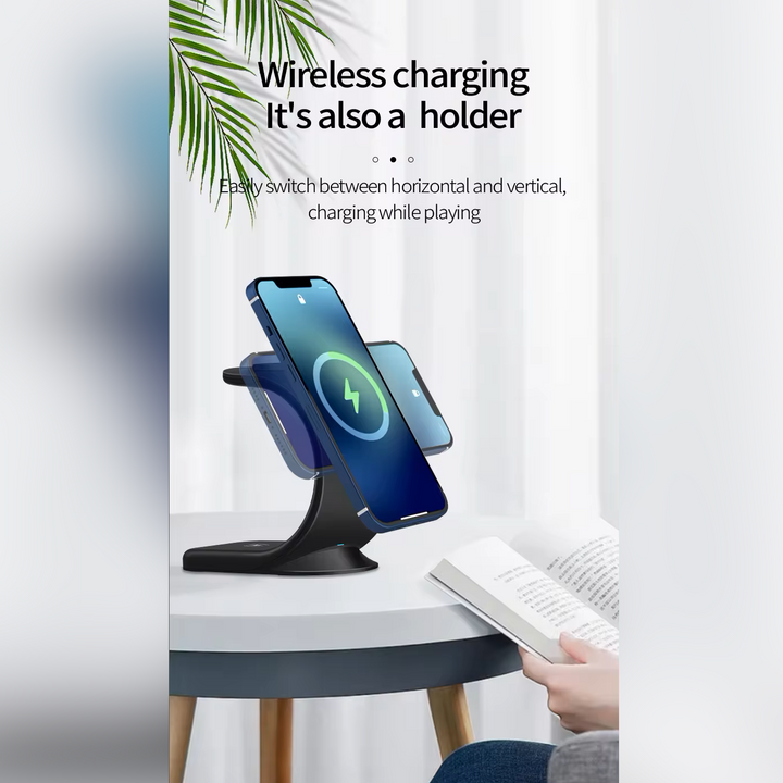 15w 3 in 1 curved magnetic wireless charging stand for iphone and accessories holder
