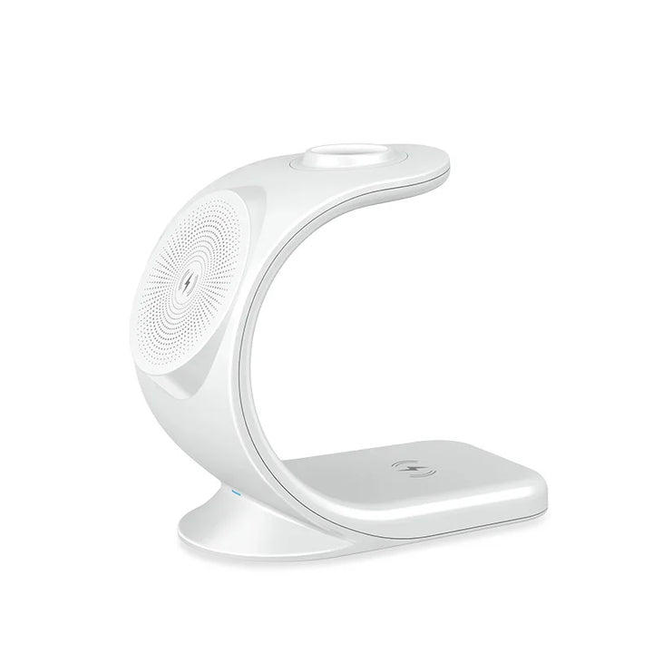 15w 3 in 1 curved magnetic wireless charging stand for iphone and accessories white