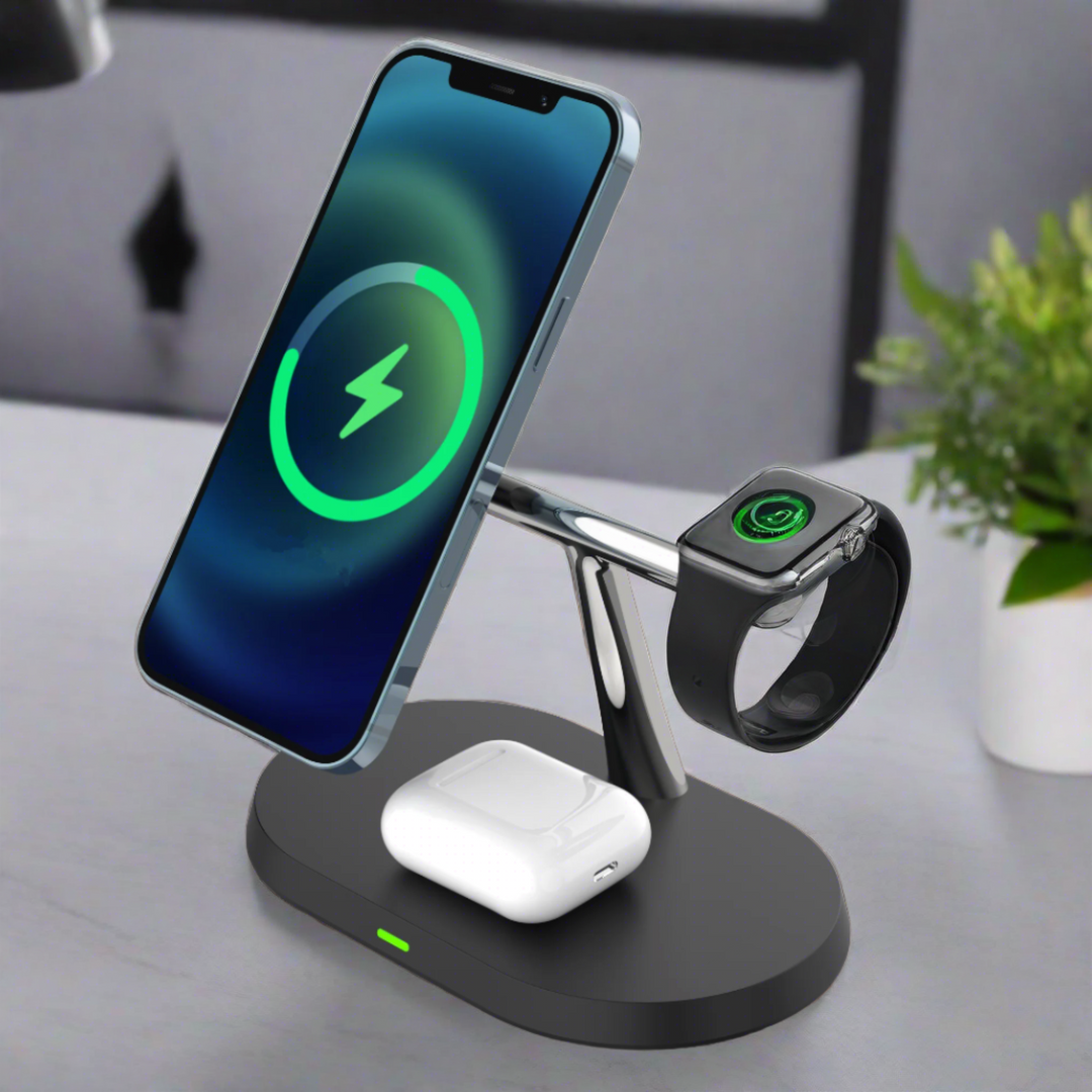 15w 3 in 1 magnetic wireless charging stand metallic texture main img
