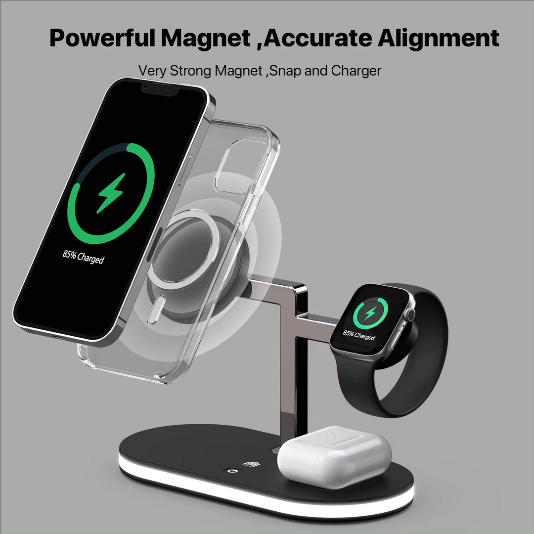 15w 3 in 1 wireless charging base led modern night light stand alignment