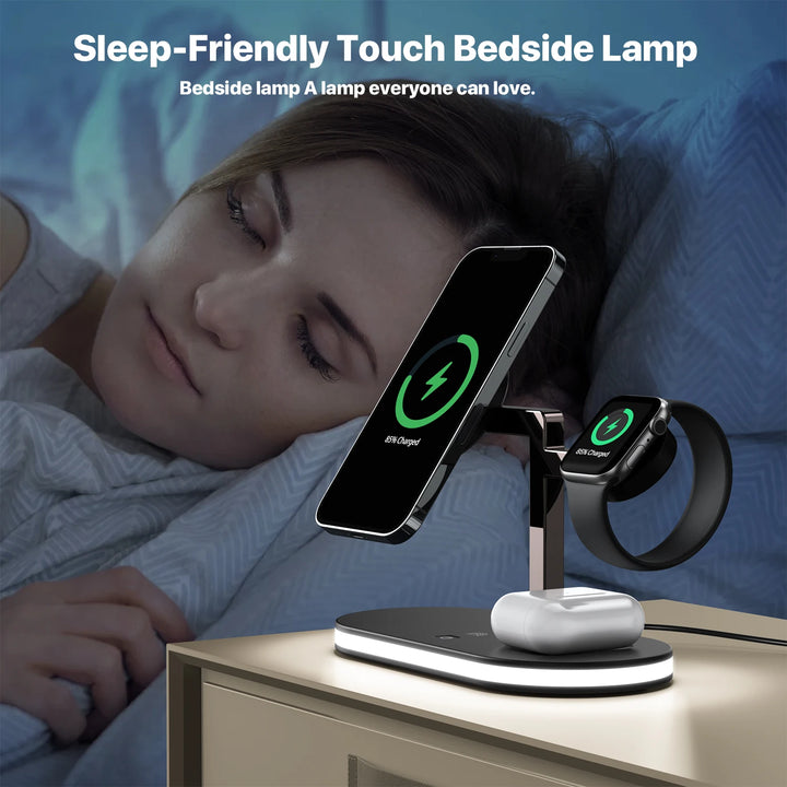 15w 3 in 1 wireless charging base led modern night light stand bedside lamp