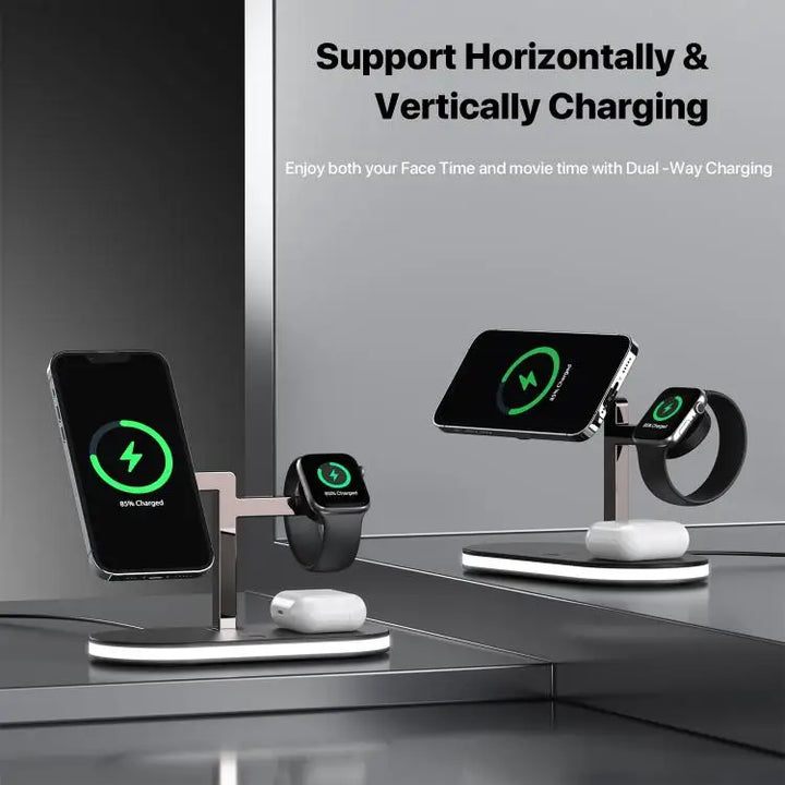 15w 3 in 1 wireless charging base led modern night light stand horizontal vertical charge