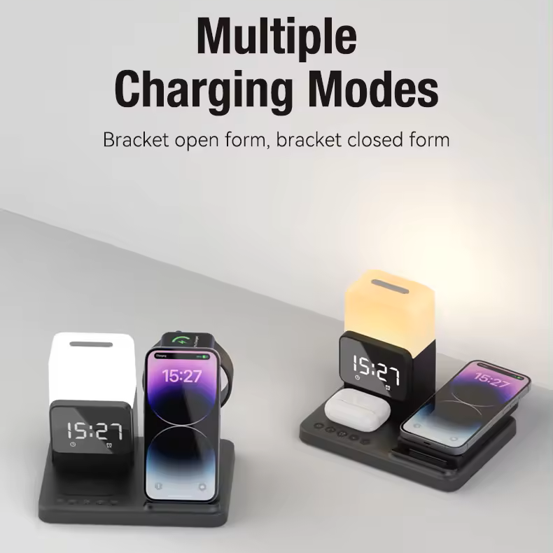 15w 3 in 1 wireless charging clock touch night light for phone and accessories fold flat