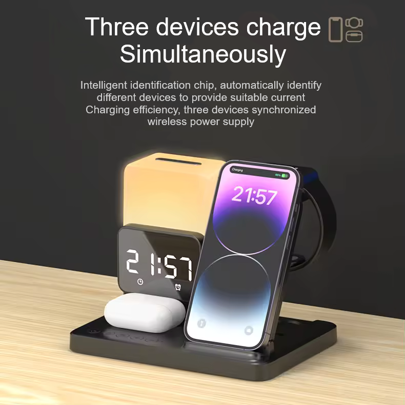 15w 3 in 1 wireless charging clock touch night light for phone and accessories multifunctional