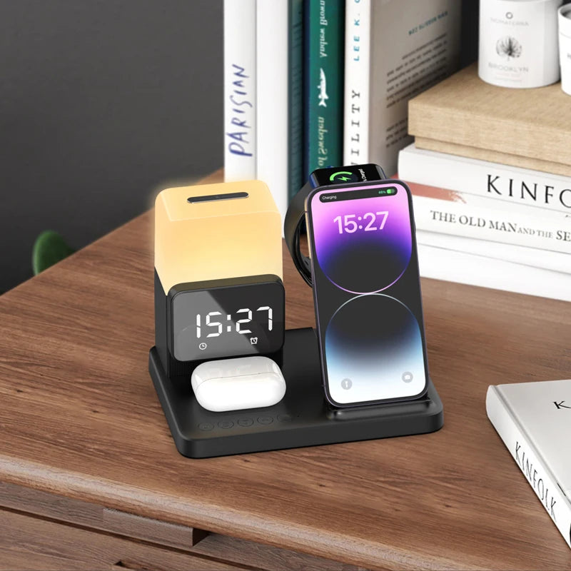 15w 3 in 1 wireless charging clock touch night light for phone and accessories study