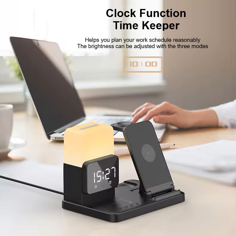 15w 3 in 1 wireless charging clock touch night light for phone and accessories time function