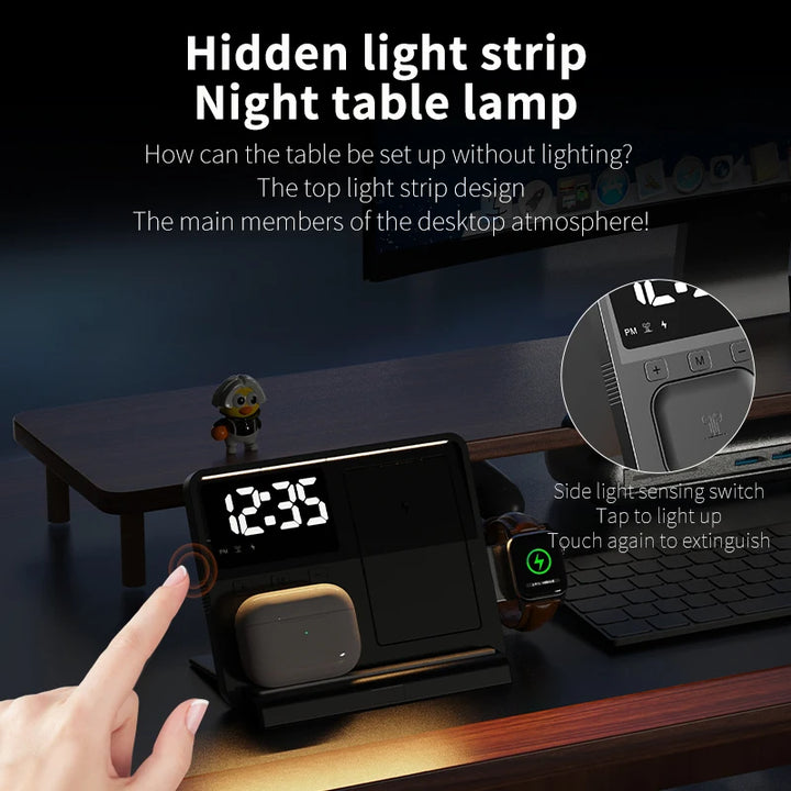15w 3 in 1 wireless charging modern alarm clock night light touch activation lamp