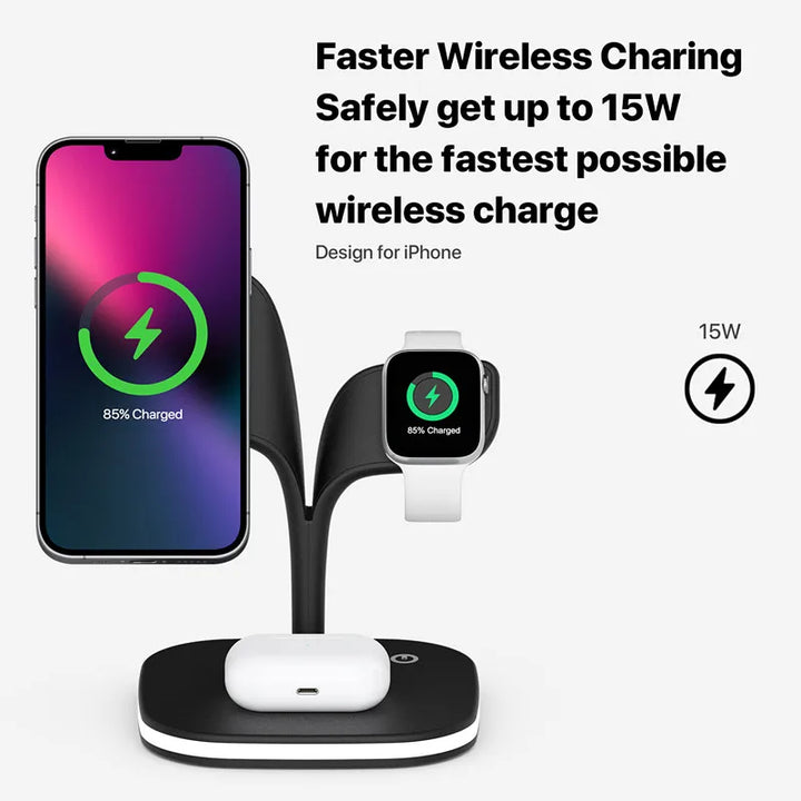 15w 3 in 1 wireless charging modern curvy night light stand fast charge