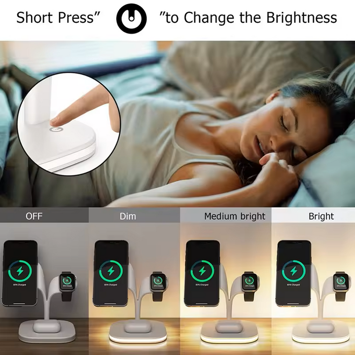 15w 3 in 1 wireless charging modern curvy night light stand touch operation