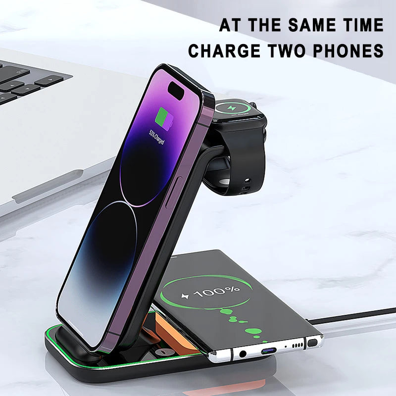 15w 3 in 1 wireless charging stand touch night light for iphone at the same time