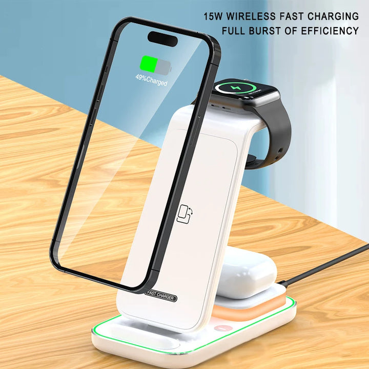 15w 3 in 1 wireless charging stand touch night light for iphone fast
