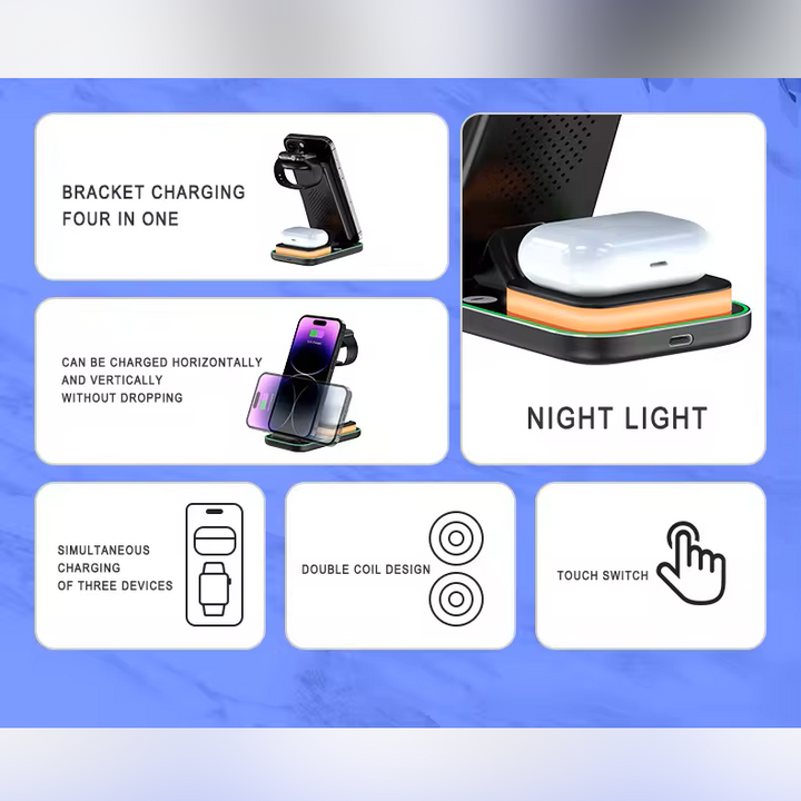 15w 3 in 1 wireless charging stand touch night light for iphone features
