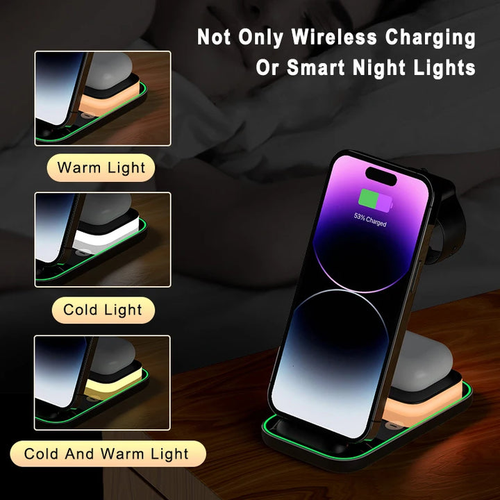 15w 3 in 1 wireless charging stand touch night light for iphone lighting settings