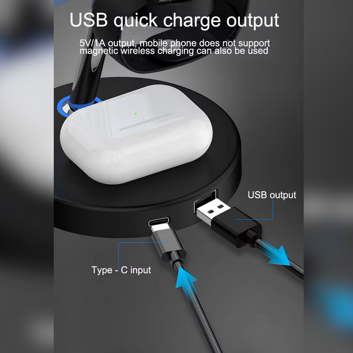 15w 3 in 1 wireless charging stand with led indicator indication light extra usb