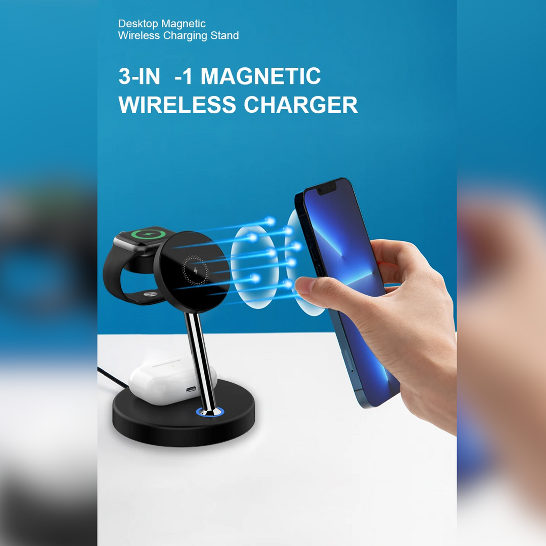 15w 3 in 1 wireless charging stand with led indicator magnetic