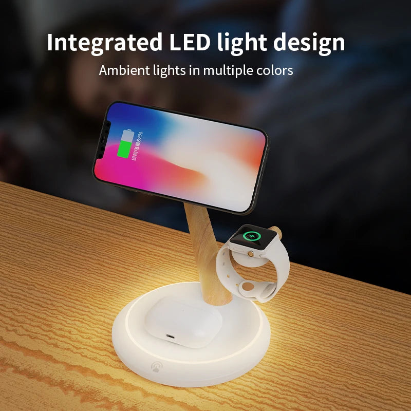 15w 3 in 1 wireless charging touch night light nature stand led lamp