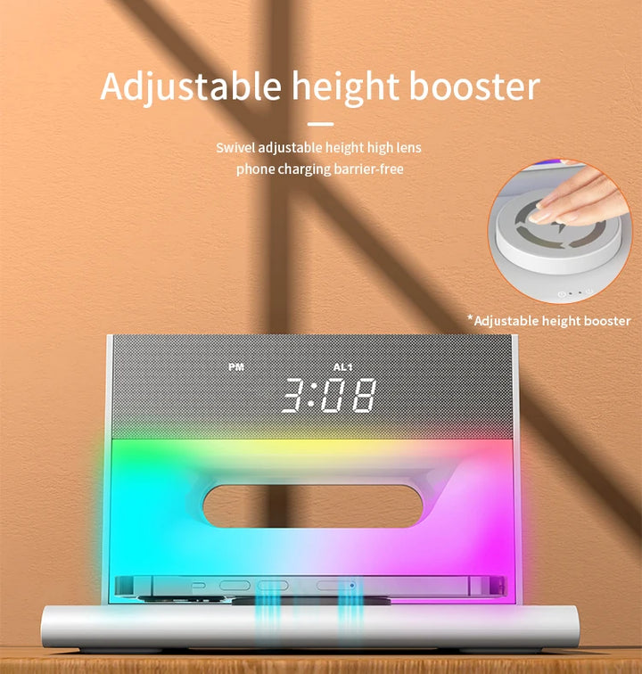 15w fast wireless charging alarm clock with bluetooth speaker adjustable height
