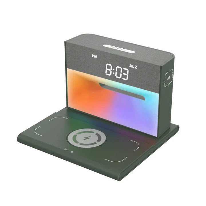 15w fast wireless charging alarm clock with bluetooth speaker green