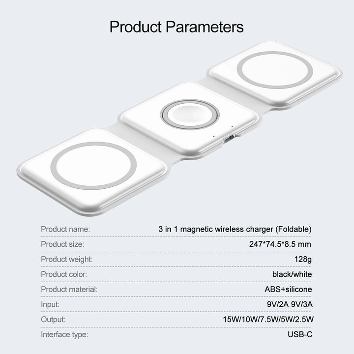 15w foldable 3 in 1 wireless charging pad parameters