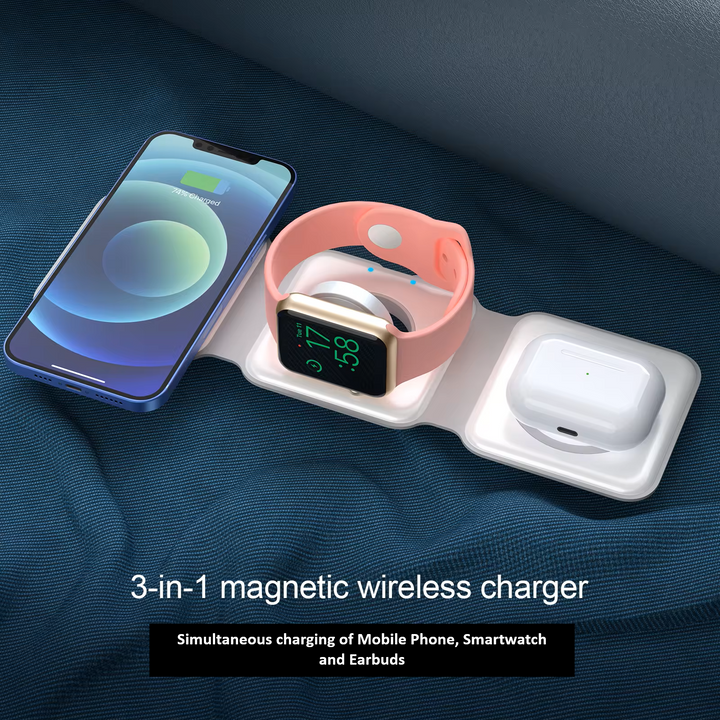 15w foldable 3 in 1 wireless charging pad simulaneous charging