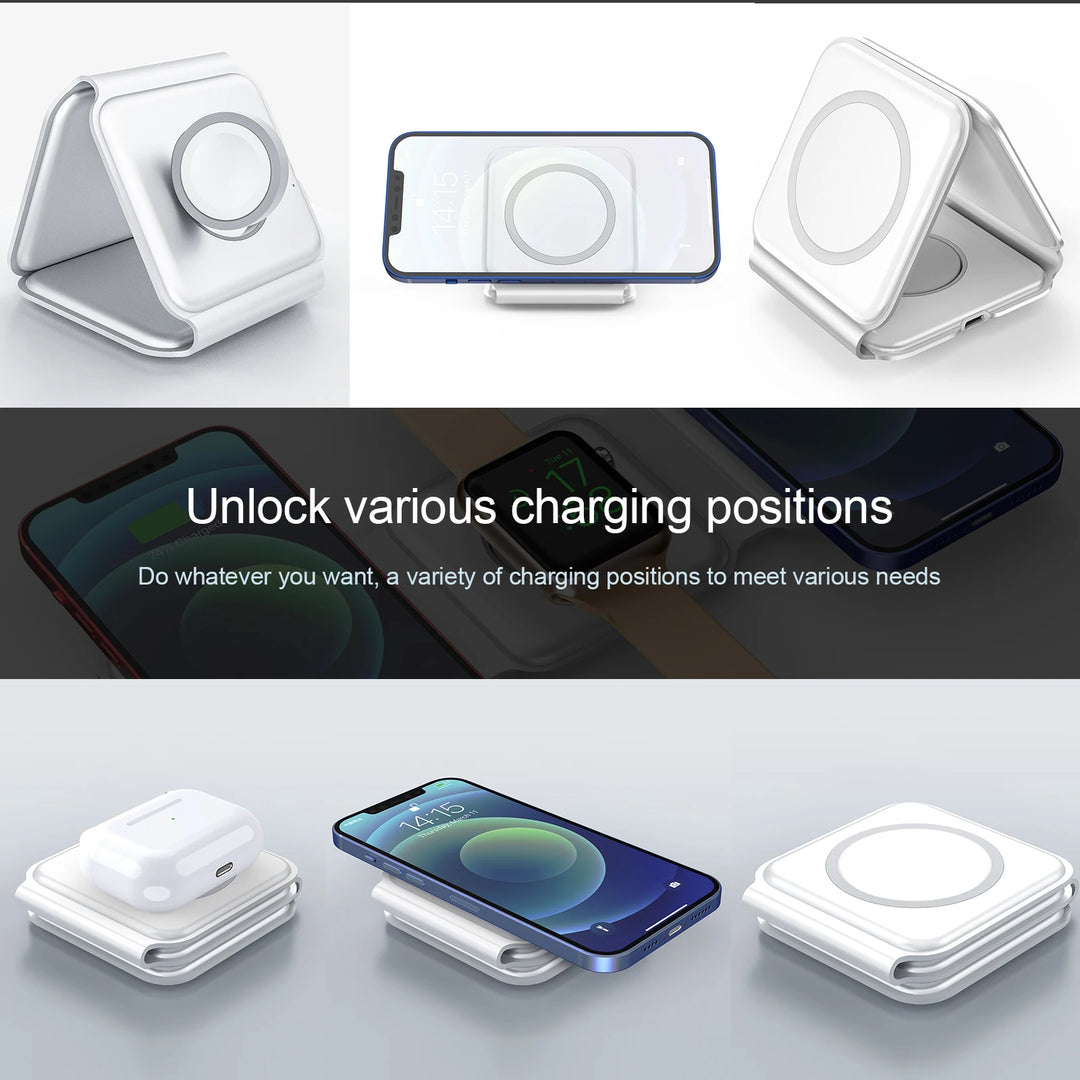15w foldable 3 in 1 wireless charging pad various charging positions