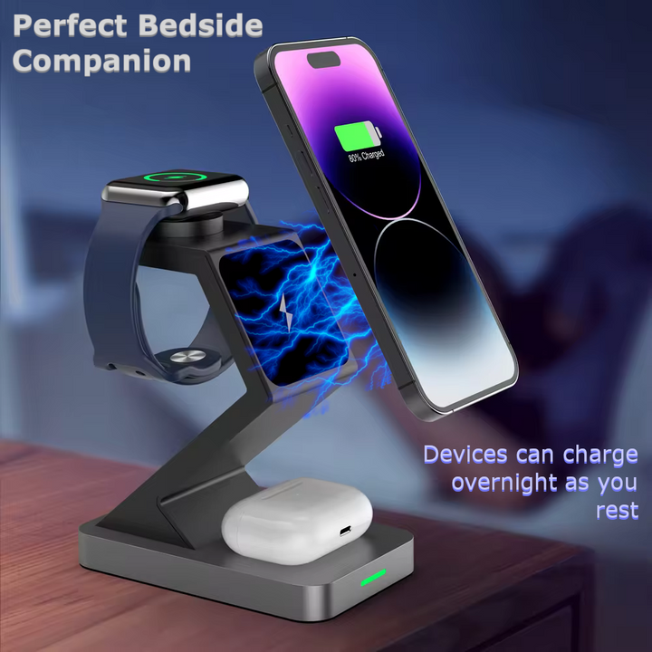 15w modern 3 in 1 magnetic wireless charging stand for iphone perfect for bedroom