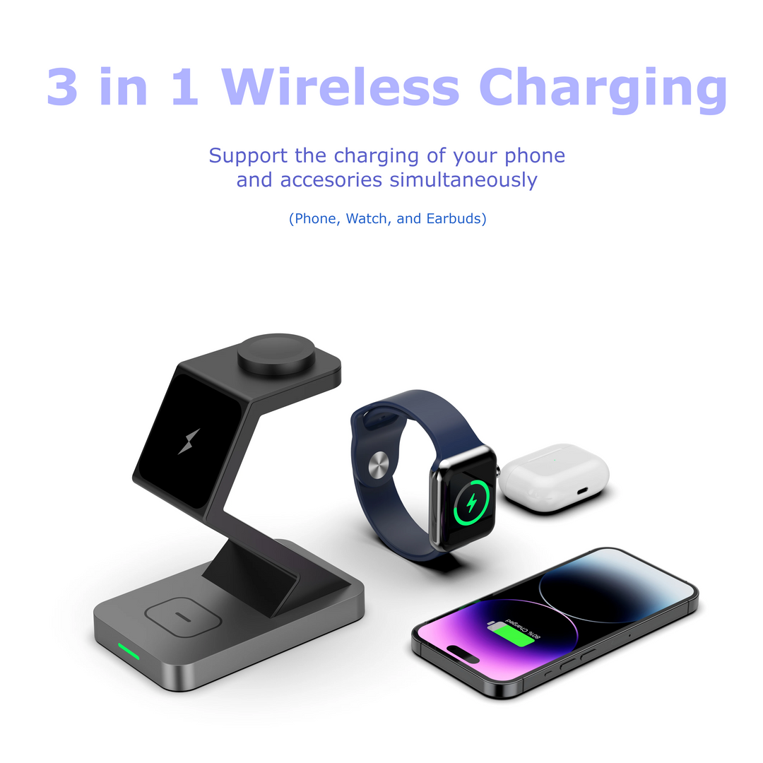 15w modern 3 in 1 magnetic wireless charging stand for iphone supported devices