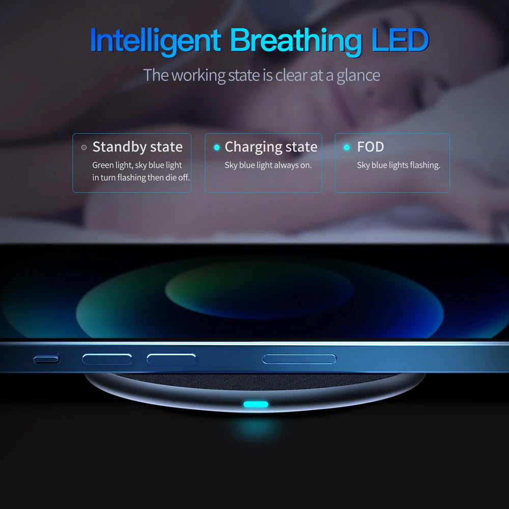 15w soft touch wireless charging pad breathing led