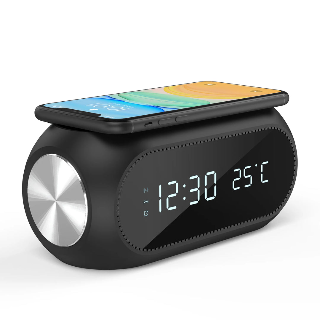 15w wireless charging alarm clock with temperature sensor black
