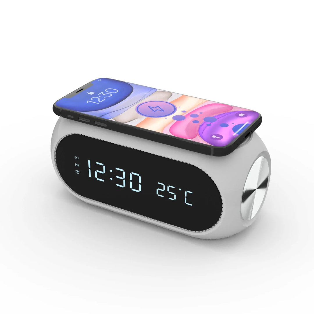 15w wireless charging alarm clock with temperature sensor white