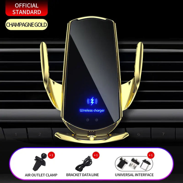 15w wireless charging led phone car vent mount gold