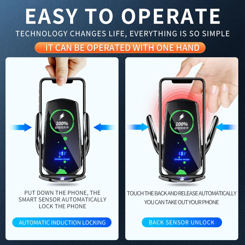 15w wireless charging led phone car vent mount operation