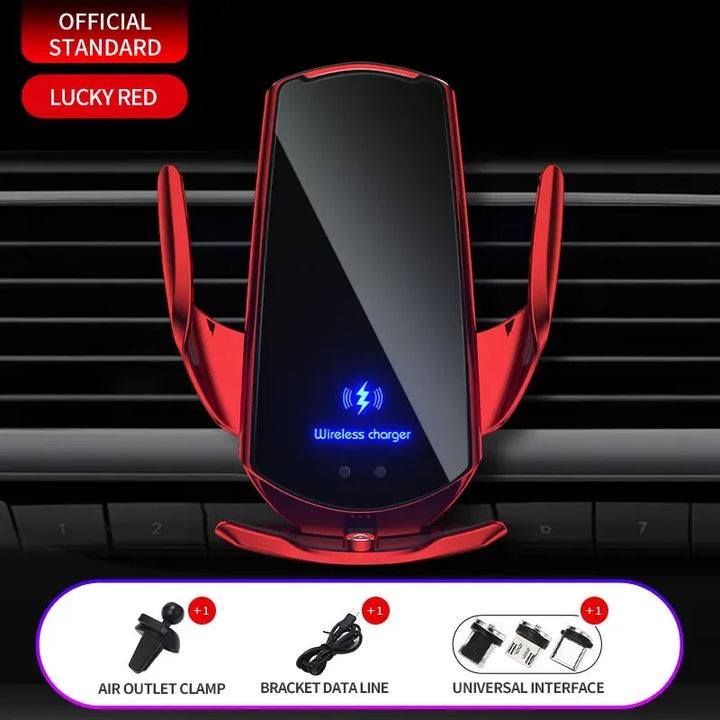 15w wireless charging led phone car vent mount red