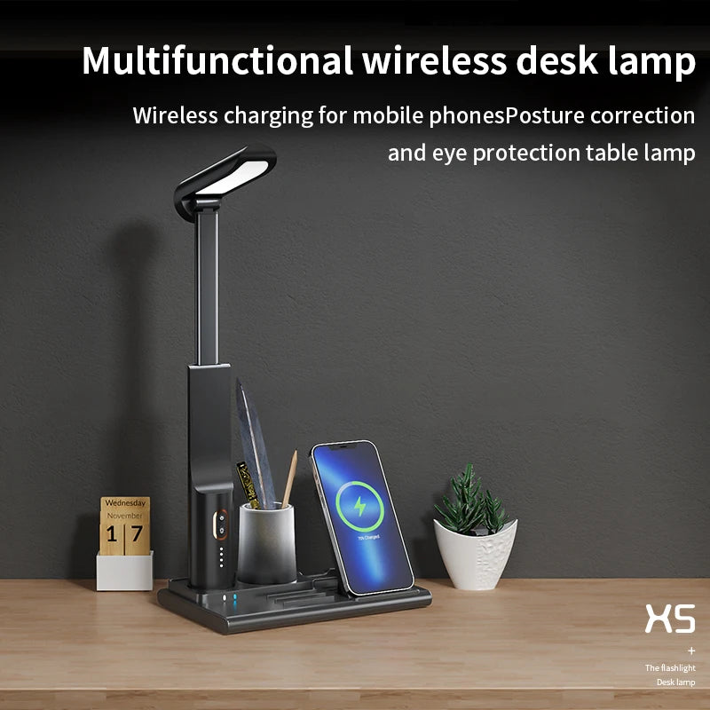 15w wireless charging stand table lamp desk organizer multifunctional
