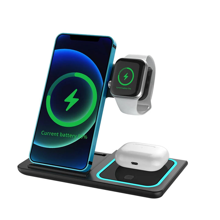3 in 1 15w foldable portable wireless charging station dock
