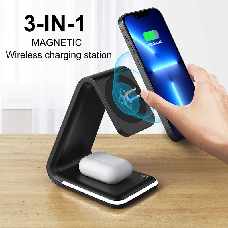 3 in 1 15w modern triangular wireless charging stand night light magnetic