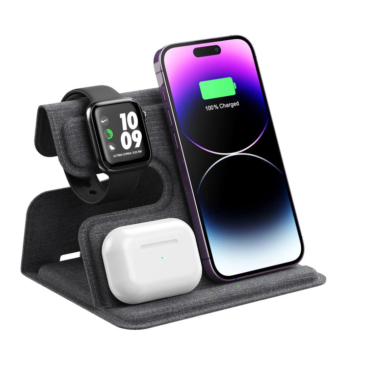 3 in 1 15W Wireless Charging Foldable Soft Touch Stand