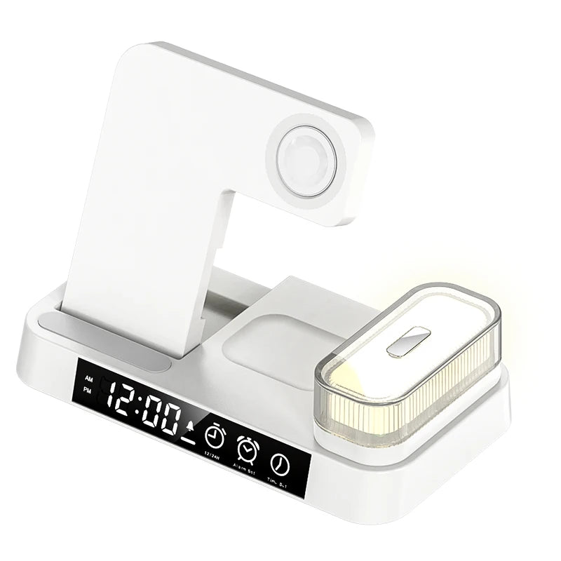 3 in 1 foldable wireless charging alarm clock multi color touch night light white