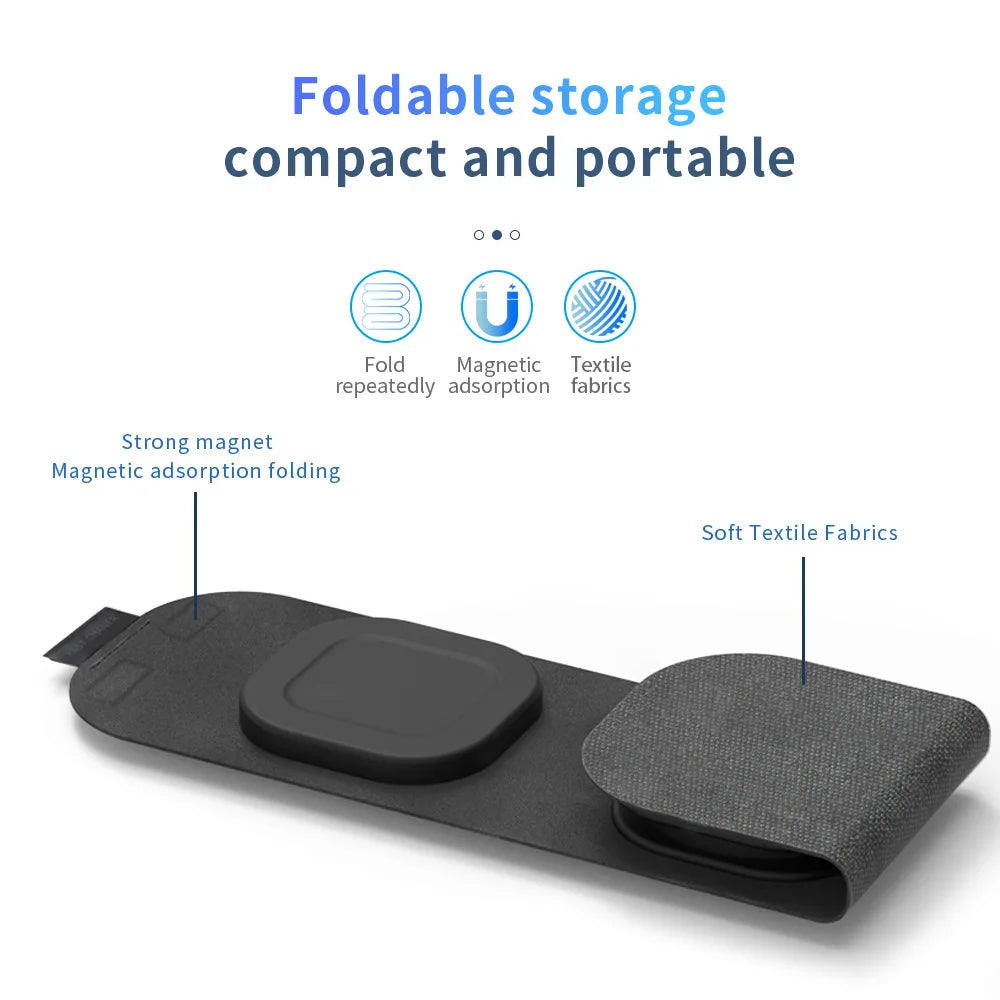 3 in 1 foldable wireless charging pad soft touch fabric magnetic soft texture