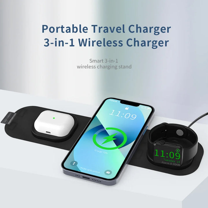 3 in 1 foldable wireless charging pad soft touch fabric portable