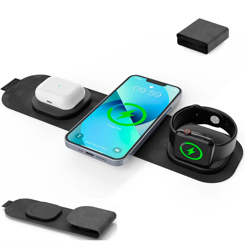 3 in 1 foldable wireless charging pad soft touch fabric