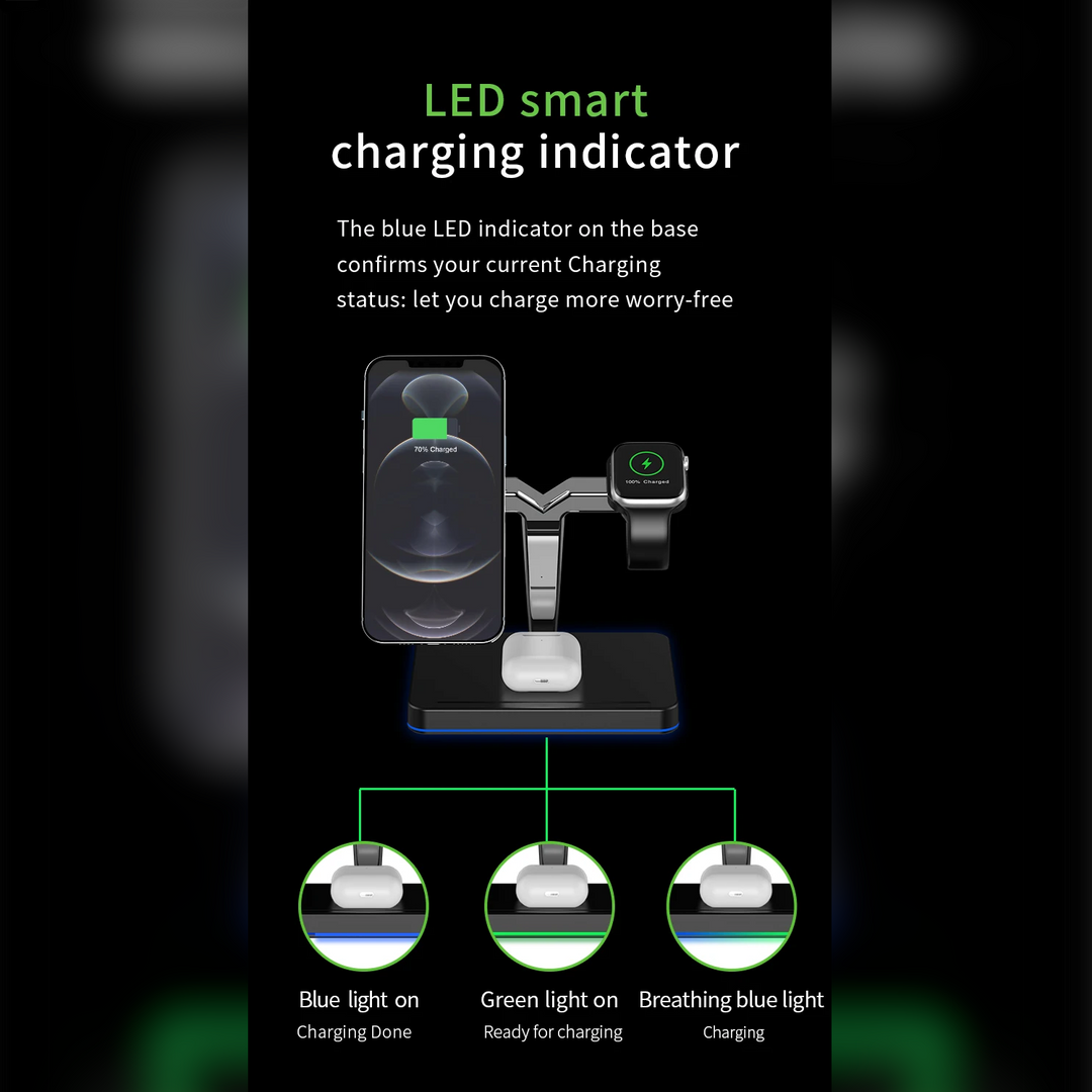 3 in 1 magnetic 15w wireless charging stand led indicator
