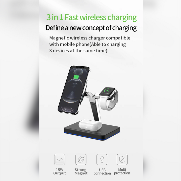 3 in 1 magnetic 15w wireless charging stand new charging concept