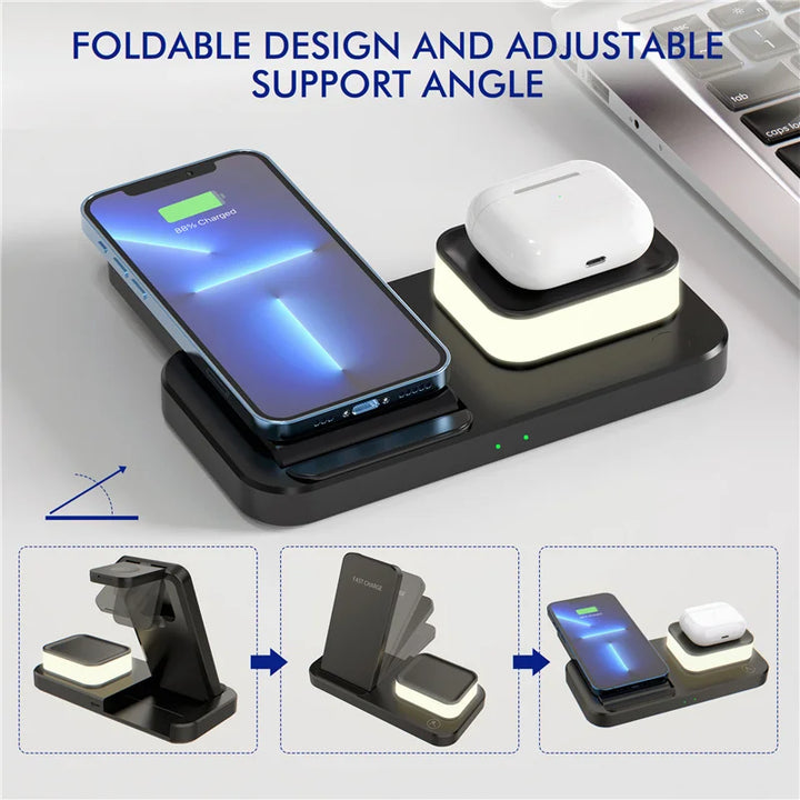 3 in 1 wireles charging stand touch night light foldable design