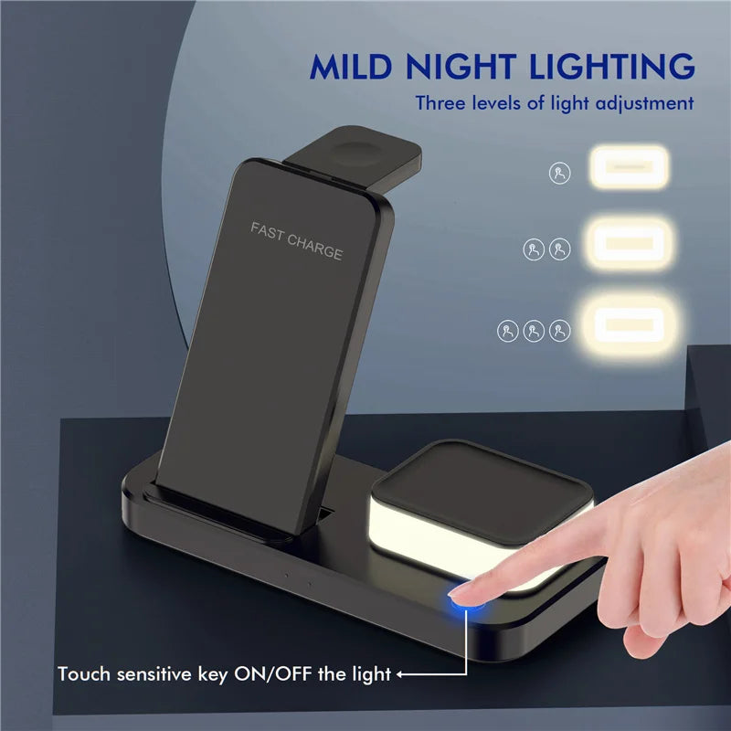 3 in 1 wireles charging stand touch night light touch settings
