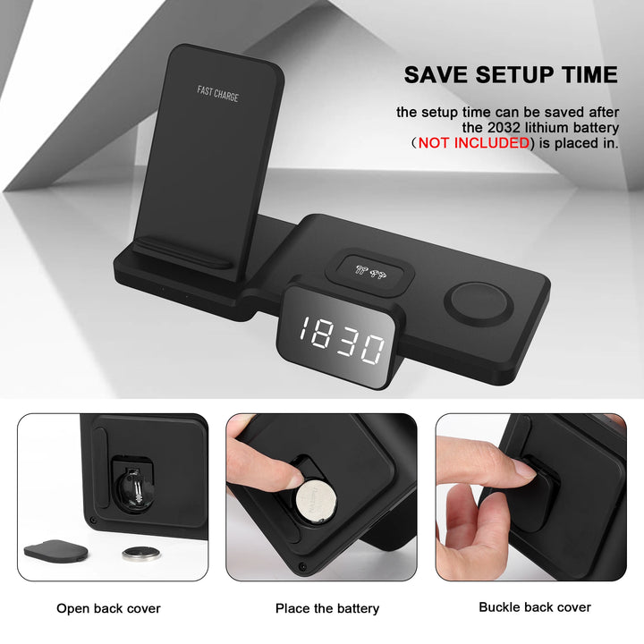 3 in 1 wireless charging alarm clock stand time save with battery