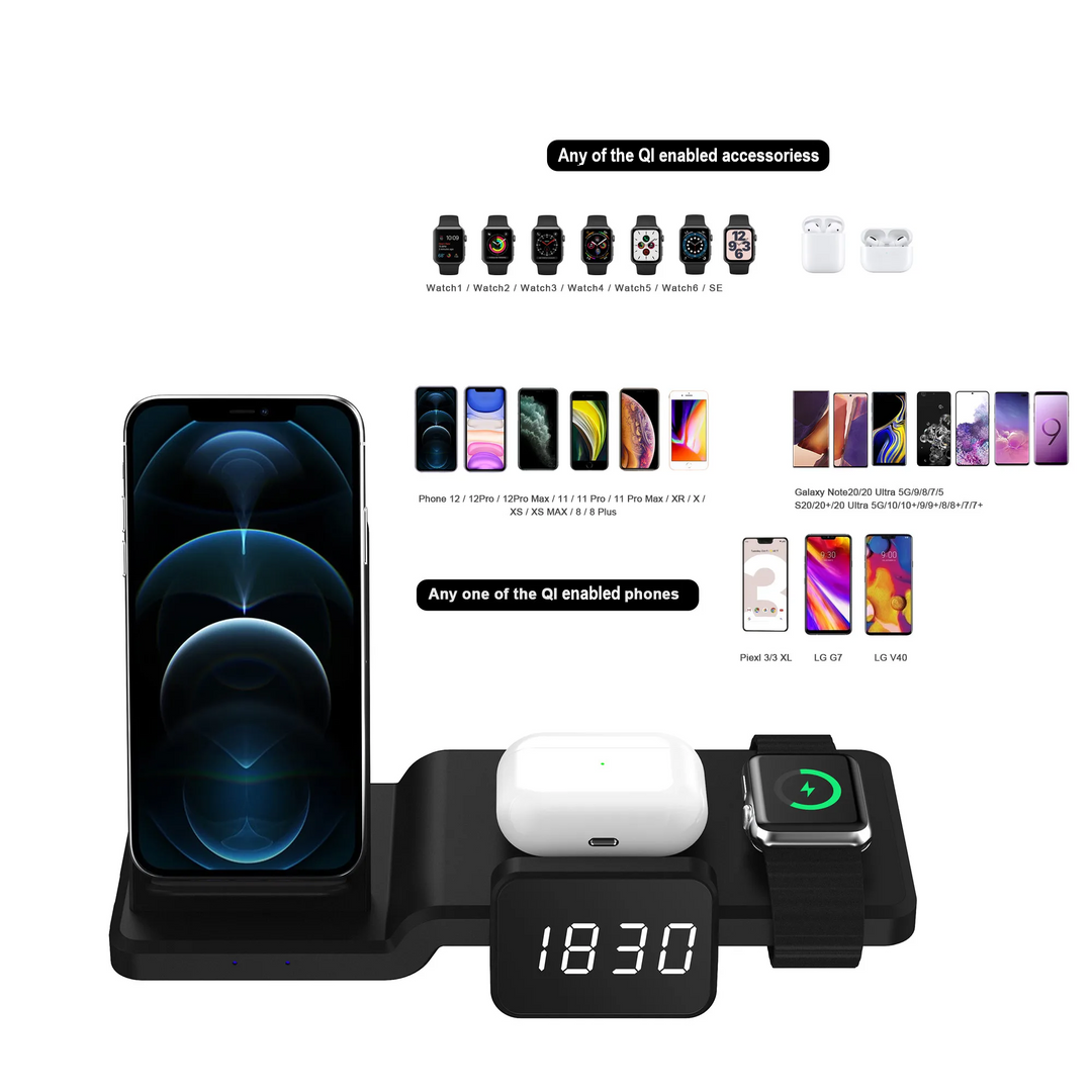 3 in 1 wireless charging alarm clock stand universal compatibility