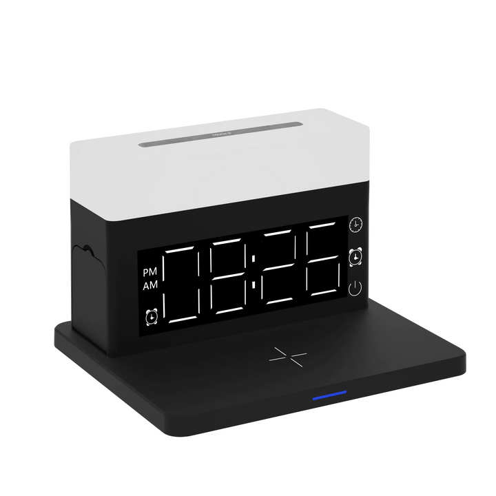 3 in 1 wireless charging alarm clock touch night light black